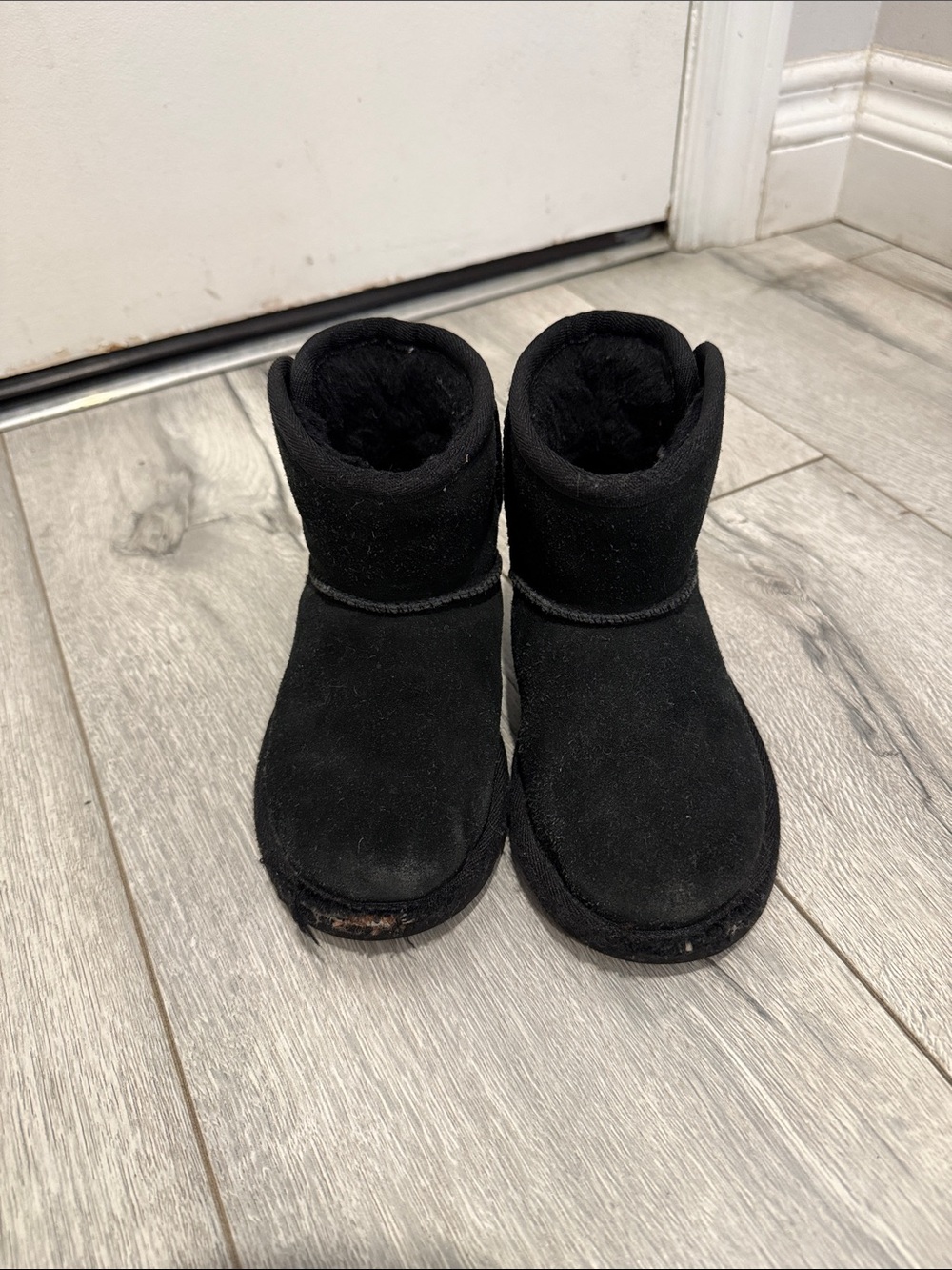UGG Kids Black Suede Short Plush-Lined Boots
